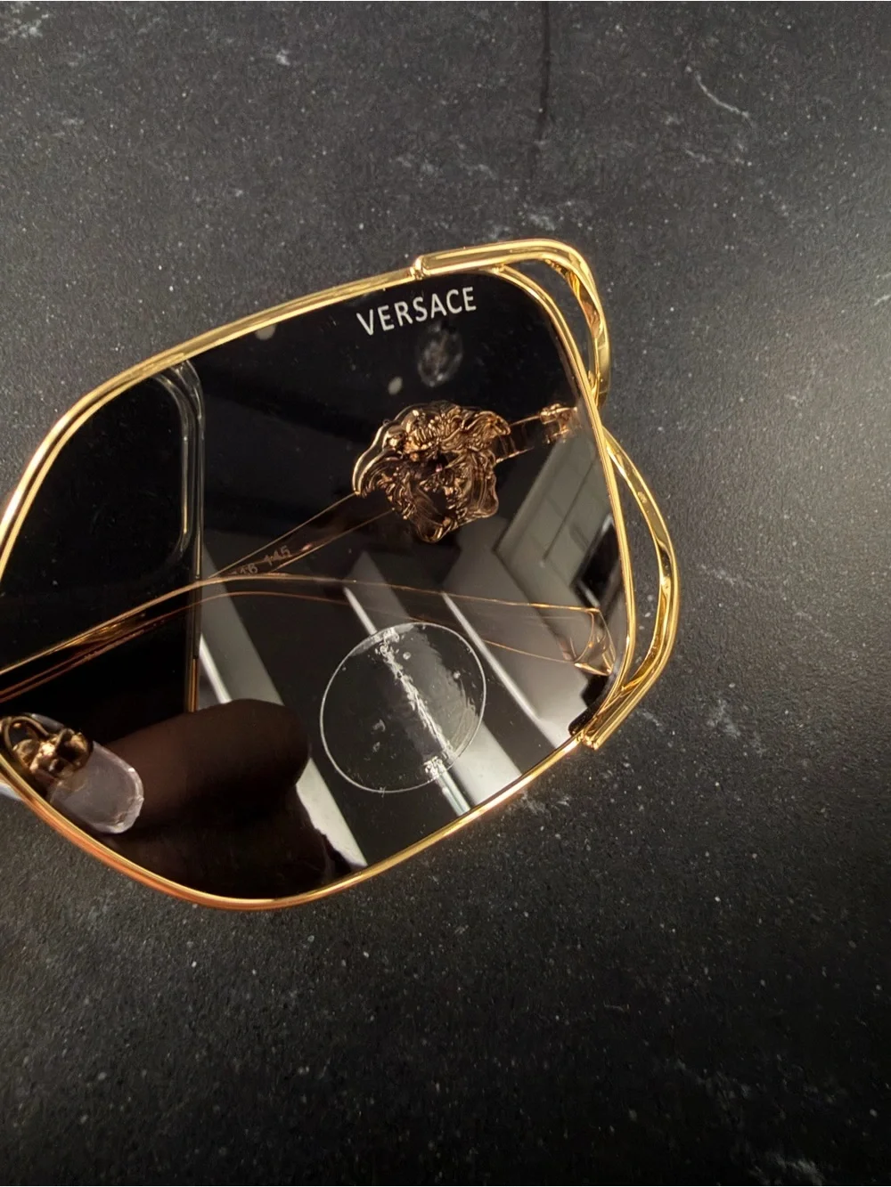 Versace Gold Metal Frame Sunglasses with Dark Brown Lenses